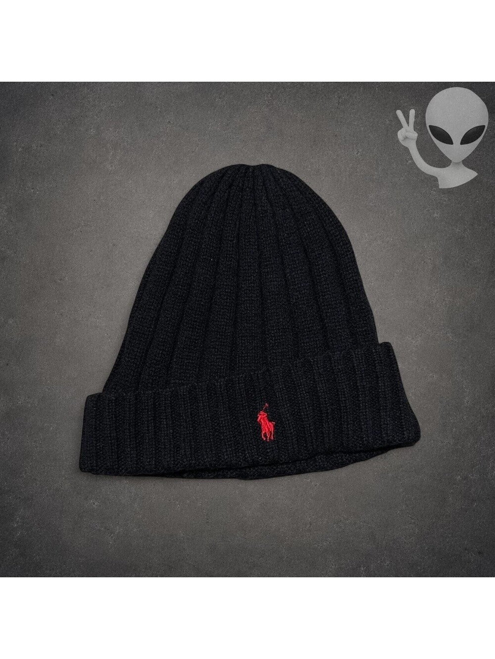 Polo Ralph Lauren Signature Merino Cuffed Beanie Black Red Pony One Size
